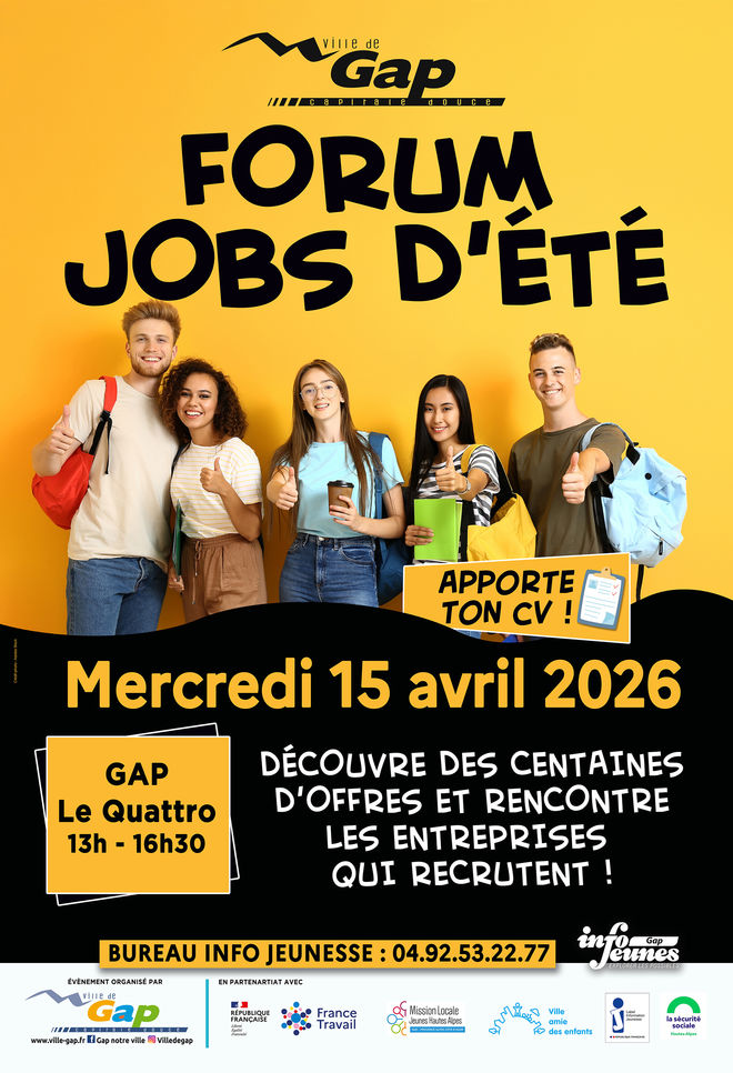 Affiche Forum des jobs d'été 2026 - © Ville de Gap Affiche Forum des jobs d'été 2026 - © Ville de Gap