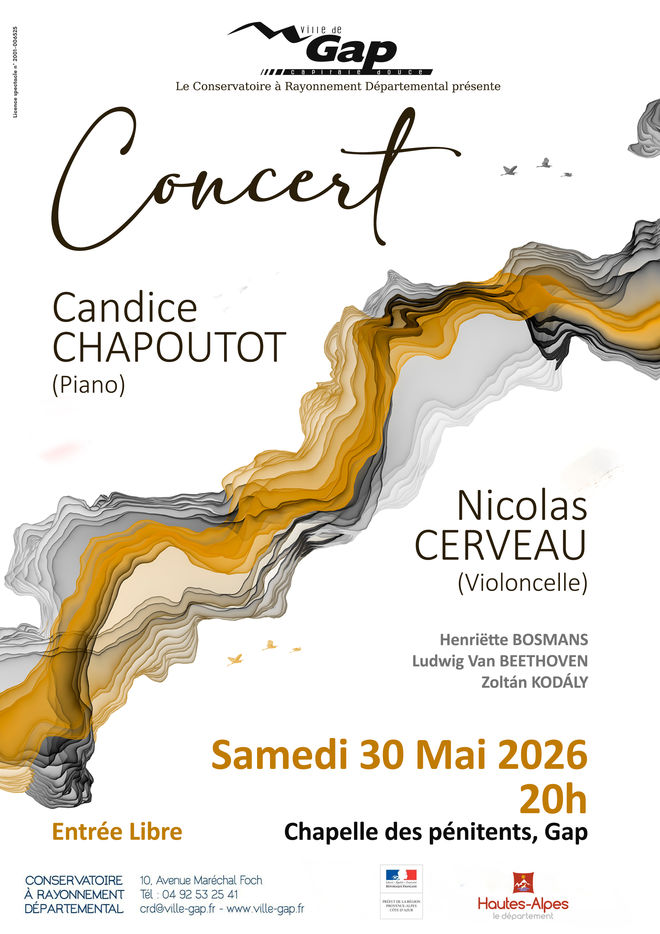 Concert des professeurs du conservatoire Candice CHAPOUTOT (piano) et Nicolas CERVEAU (violoncelle)_Gap Concert des professeurs du conservatoire Candice CHAPOUTOT (piano) et Nicolas CERVEAU (violoncelle)_Gap